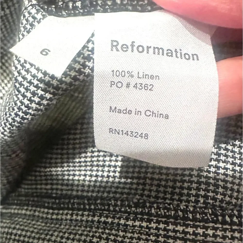 Reformation 100% Linen Houndstooth Wide Leg Cropped Pants EUC Size 6